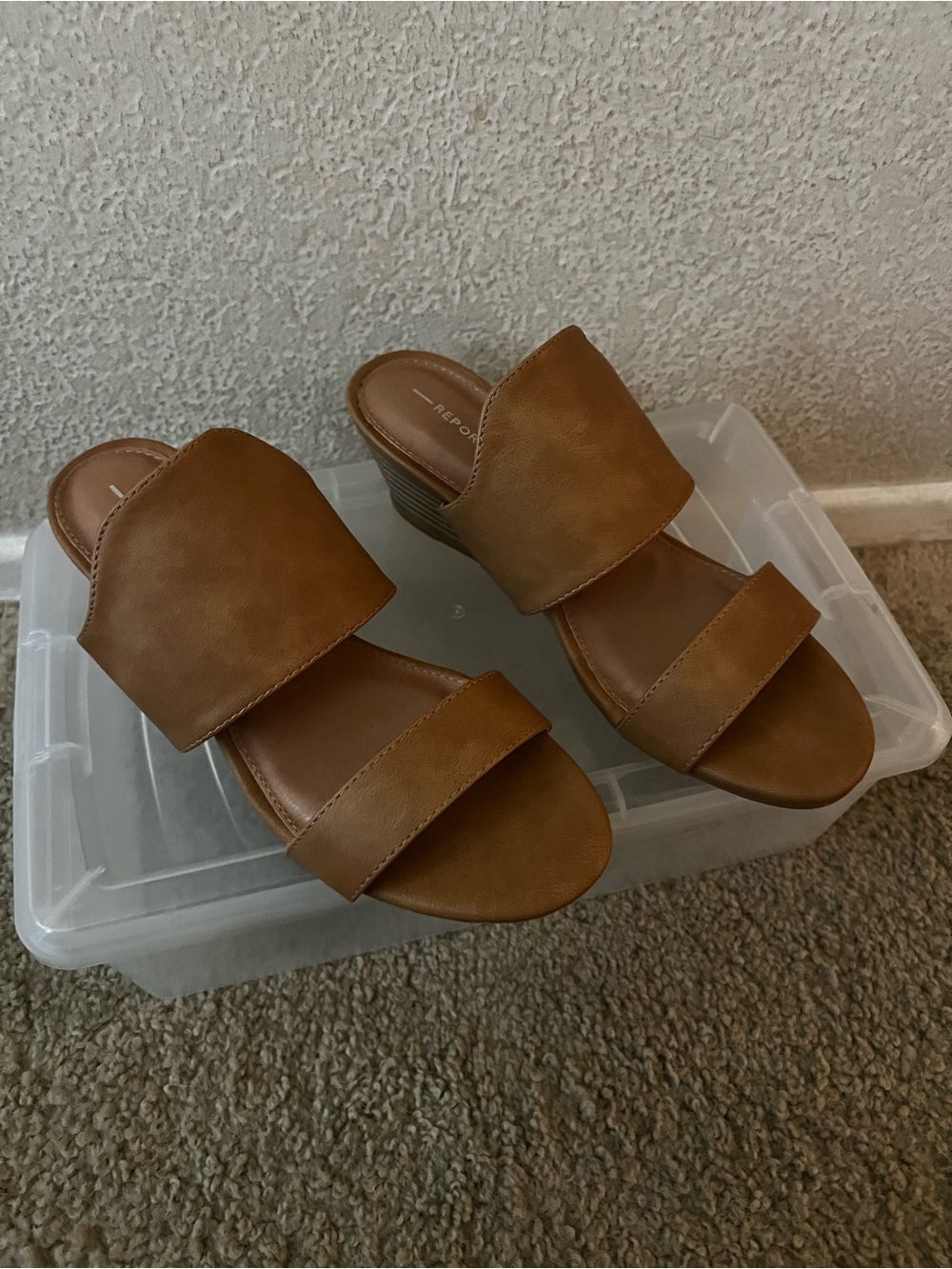 Report Brown Double-Strap Leather Mules